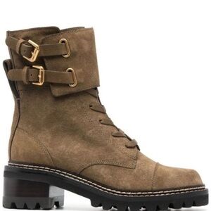 see by chloé boots Mallory women’s biker moto boot khaki suede leather olive tan